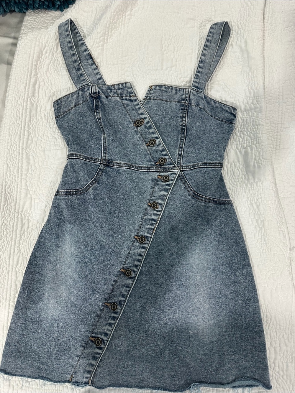 Forever 21 Distressed Denim Mini Dress in Faded Blue